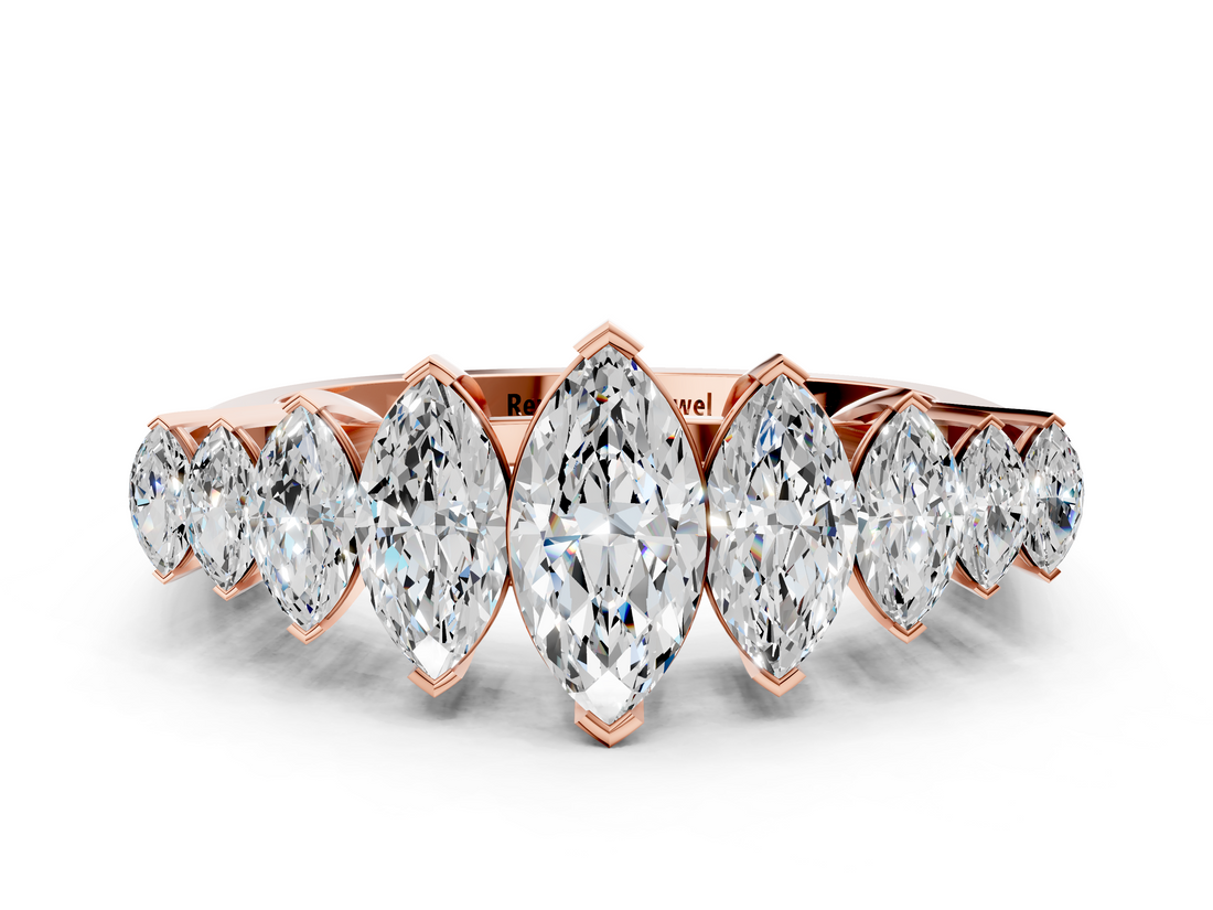 Rose gold Marquise Diamond Prong Set Curved Band_22