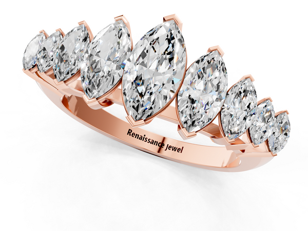 Rose gold Marquise Diamond Prong Set Curved Band