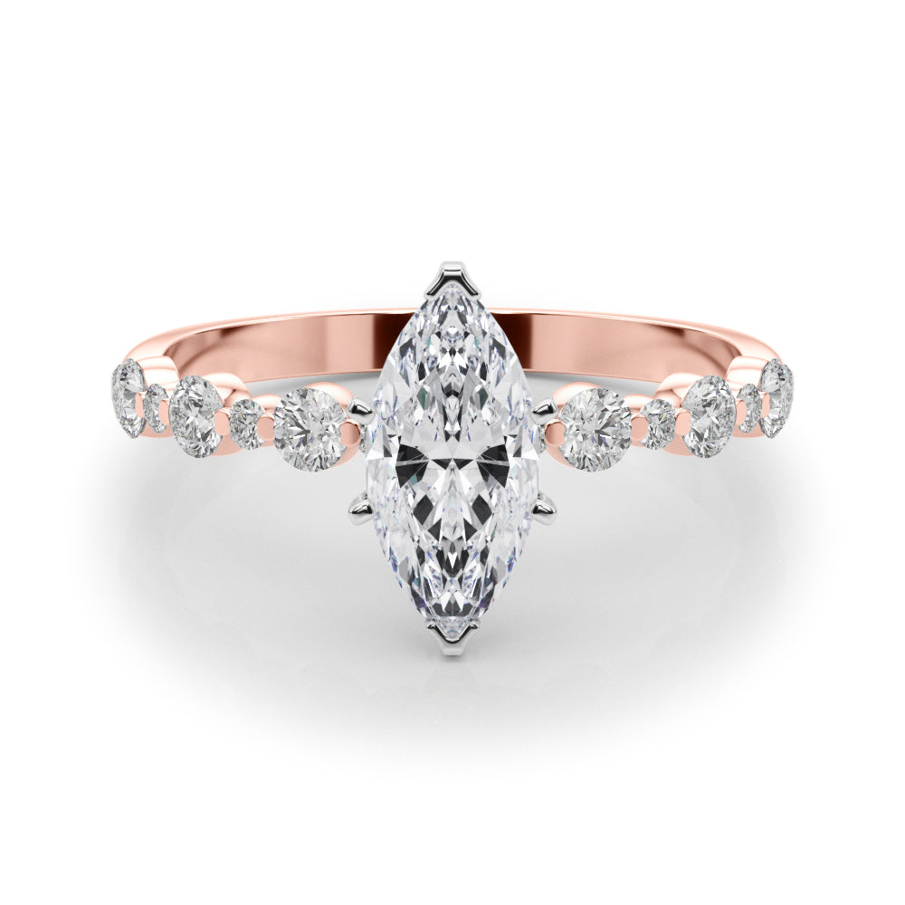 Rose gold Marquise Diamond Prong Set Engagement Ring with Pave Band 1