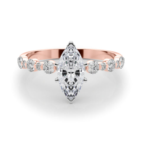 Rose gold Marquise Diamond Prong Set Engagement Ring with Pave Band 1
