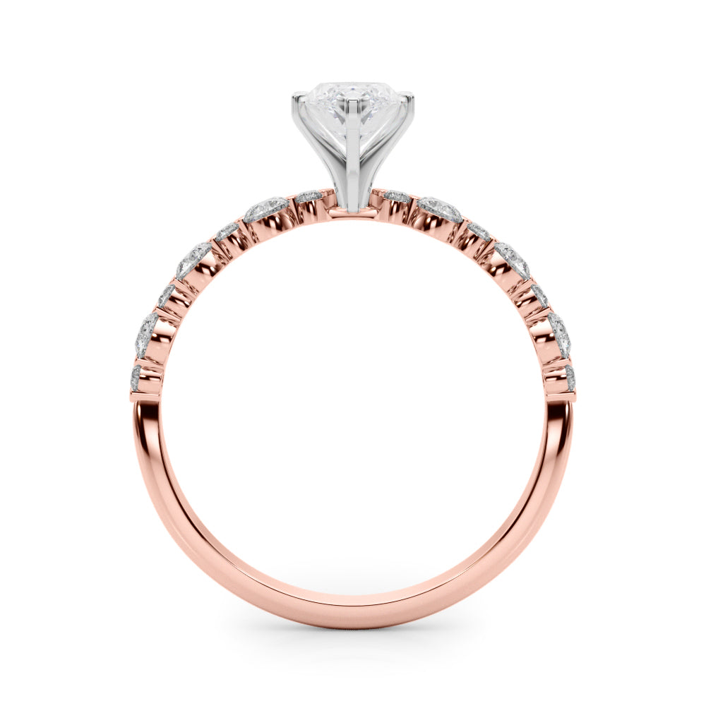 Rose gold Marquise Diamond Prong Set Engagement Ring with Pave Band 2