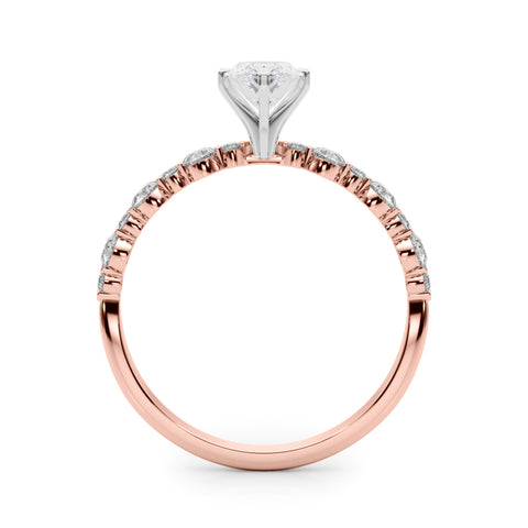 Rose gold Marquise Diamond Prong Set Engagement Ring with Pave Band 2