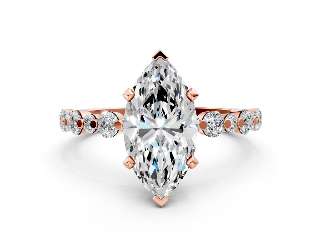 Rose gold Marquise Diamond Prong Set Engagement Ring with Pave Band_259