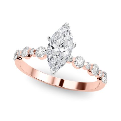 Rose gold Marquise Diamond Prong Set Engagement Ring with Pave Band