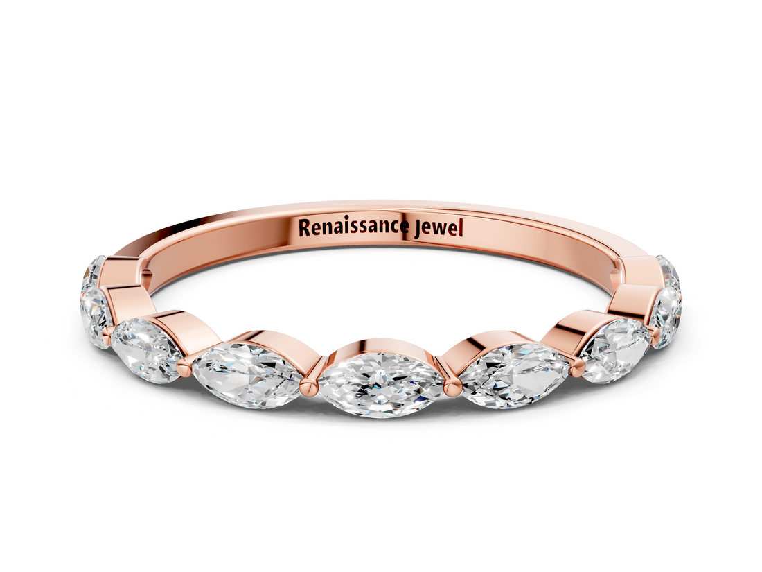 10K Rose Gold Marquise Diamond Half Eternity Band with Prong Setting