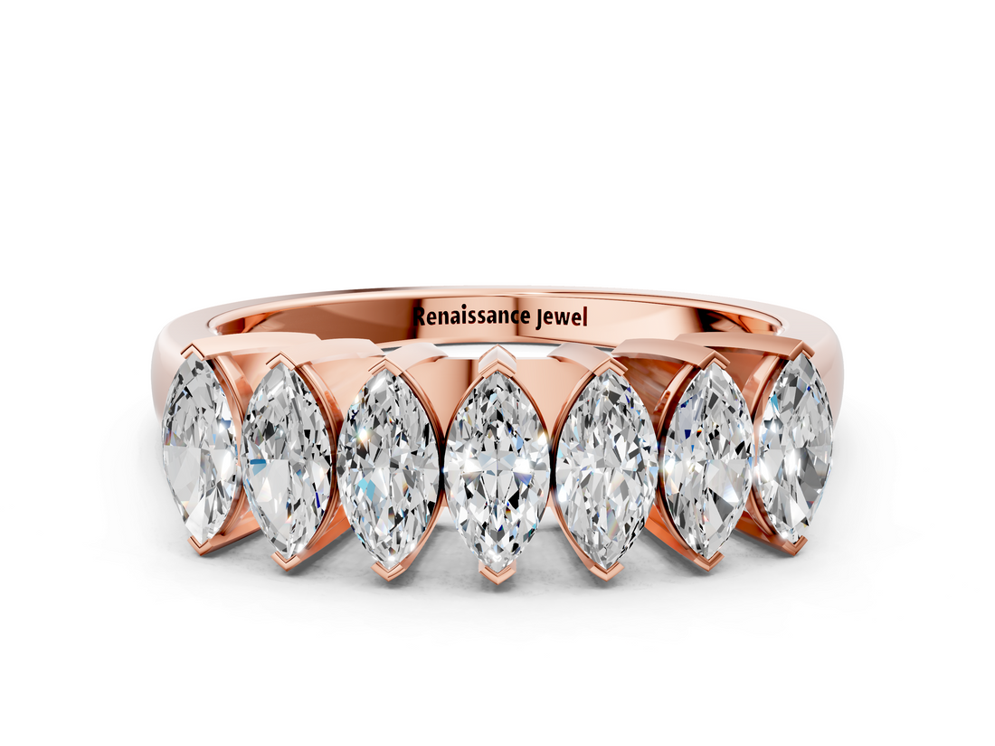 Rose gold Marquise Diamond Prong Set White Gold Curved Band_21