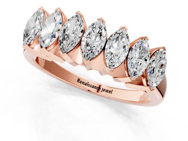 Rose gold Marquise Diamond Prong Set White Gold Curved Band