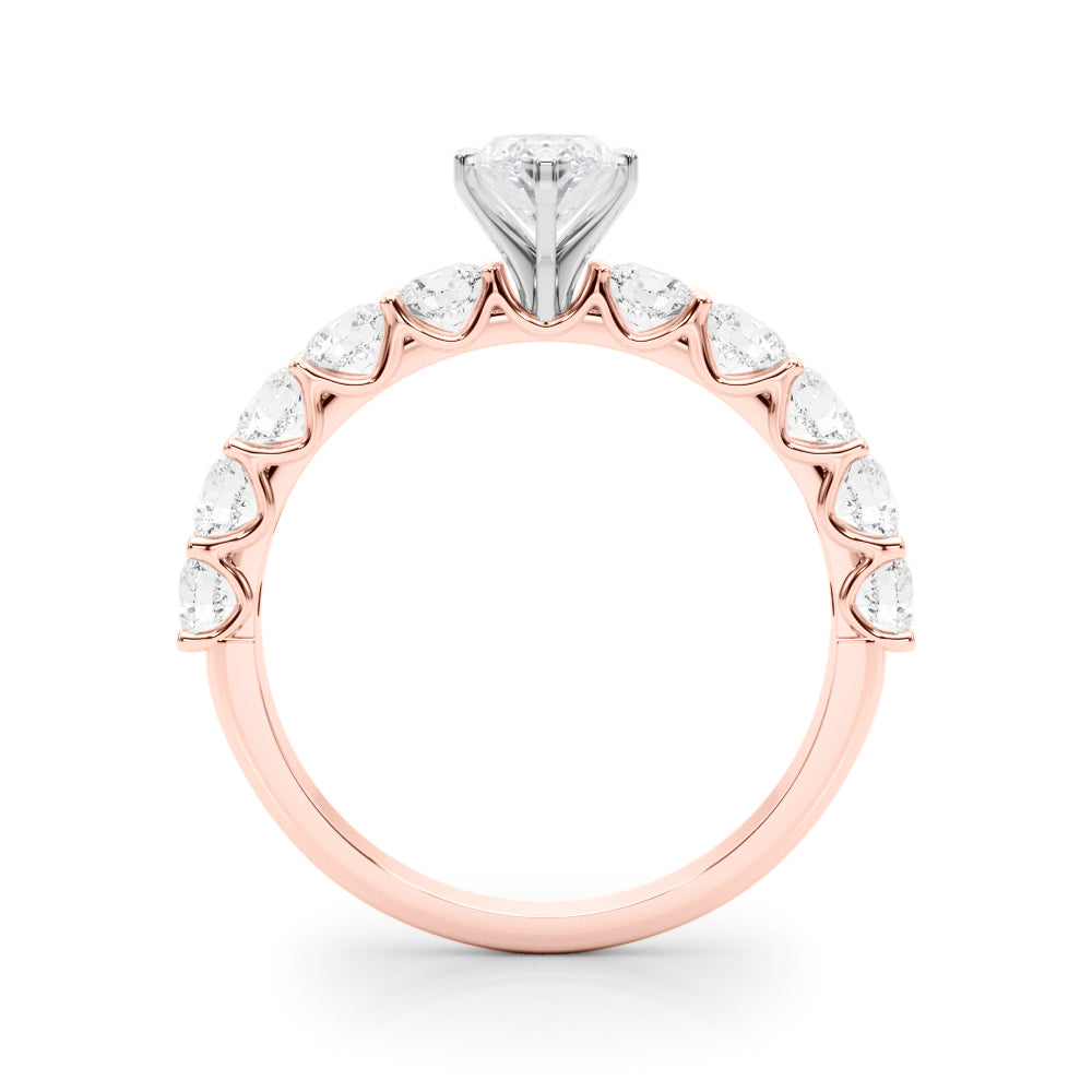 Rose gold Marquise Diamond Prong Setting with Side Stones on a Pave Band 2