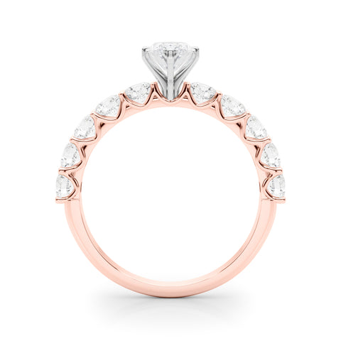 Rose gold Marquise Diamond Prong Setting with Side Stones on a Pave Band 2