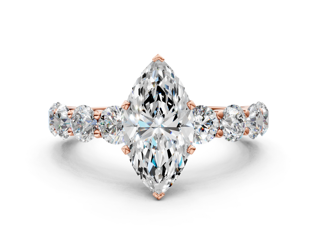 Rose gold Marquise Diamond Prong Setting with Side Stones on a Pave Band_141