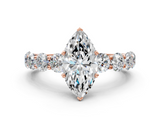 Rose gold Marquise Diamond Prong Setting with Side Stones on a Pave Band_141