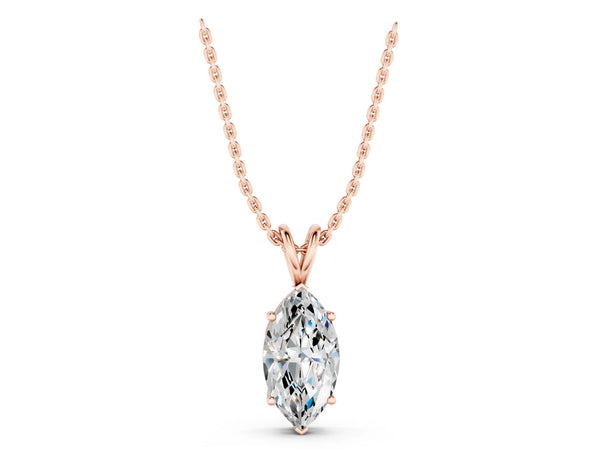 Rose gold Marquise Diamond Solitaire Pendant with Prong Setting