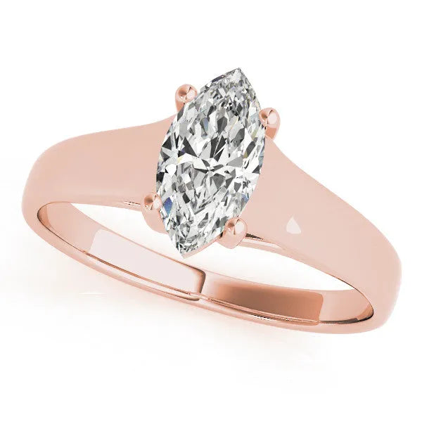 Rose gold Marquise Diamond Solitaire Ring with Tapered Band and Prong Setting