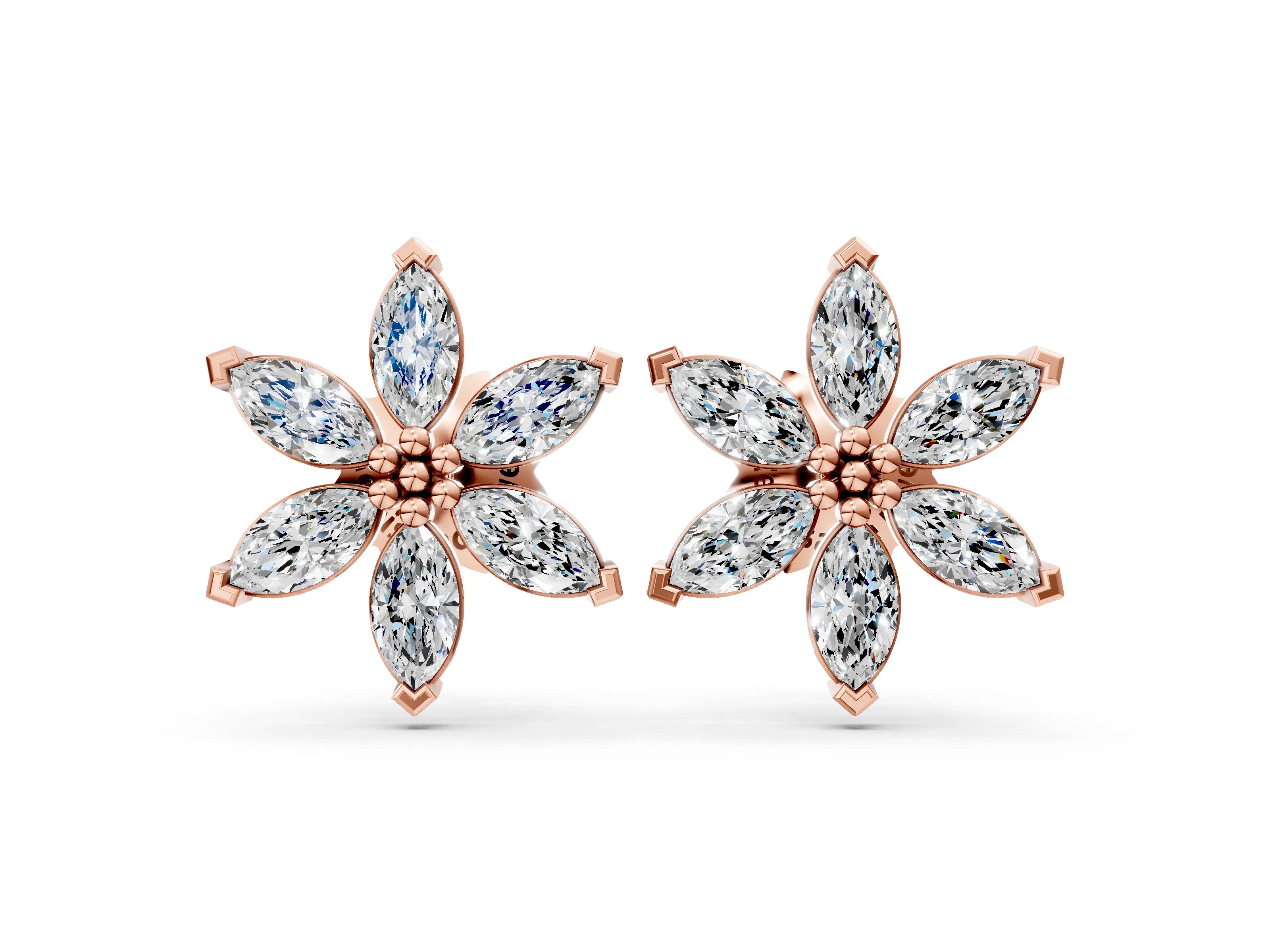Rose gold Marquise Diamond Sunflower Stud Earrings_12