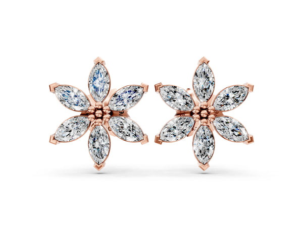 Rose gold Marquise Diamond Sunflower Stud Earrings