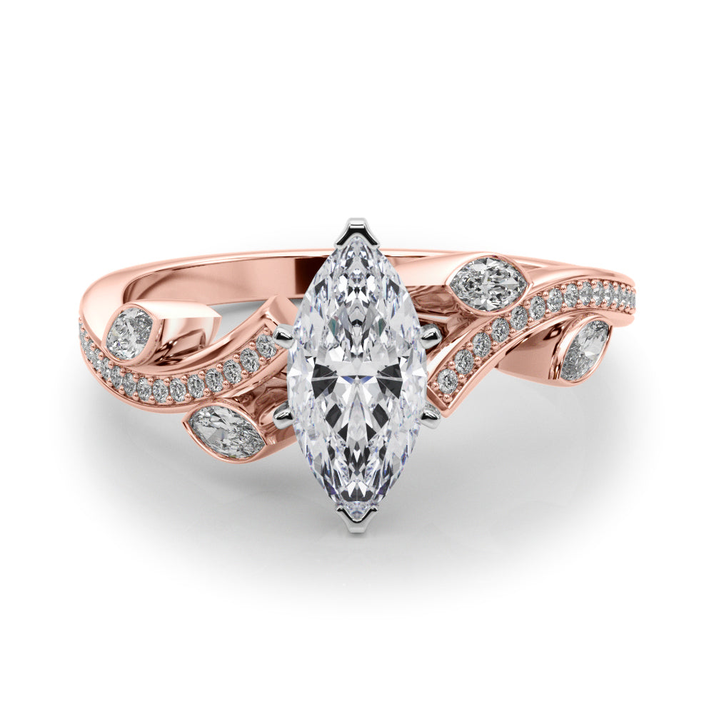 Rose gold Marquise Diamond Swirl Band with Prong Setting 1