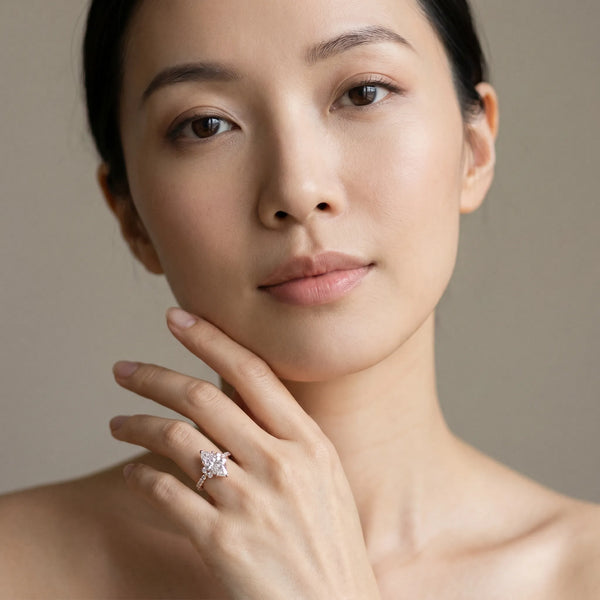 Rose gold Marquise Diamond Three-Stone Pave Band with Four-Prong Setting