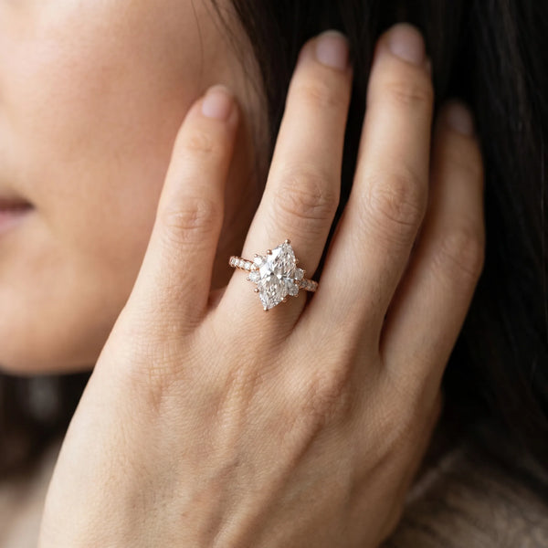 Rose gold Marquise Diamond Three-Stone Pave Band with Four-Prong Setting