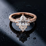 Rose gold Marquise Diamond Three-Stone Pave Band with Four-Prong Setting_15