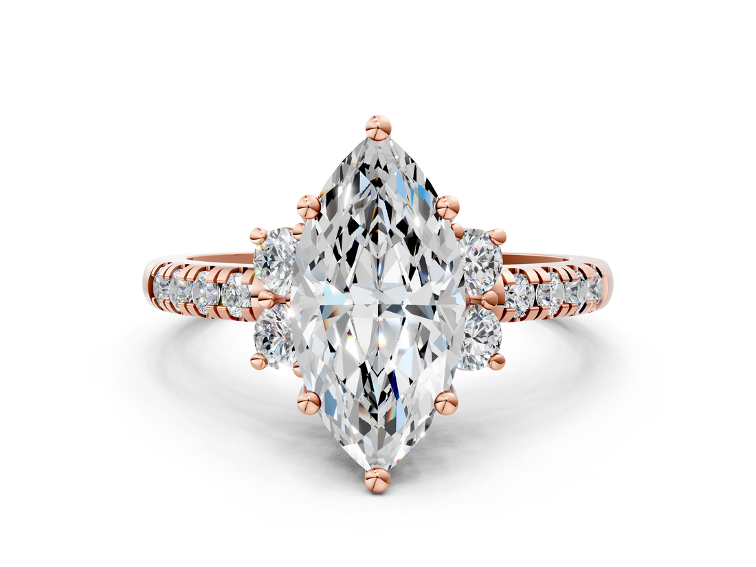 Rose gold Marquise Diamond Three-Stone Pave Band with Four-Prong Setting_32