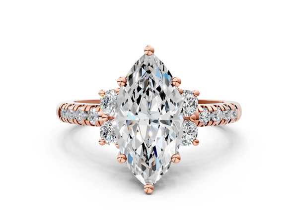 Rose gold Marquise Diamond Three-Stone Pave Band with Four-Prong Setting