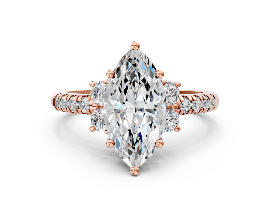Rose gold Marquise Diamond Three-Stone Pave Band with Four-Prong Setting