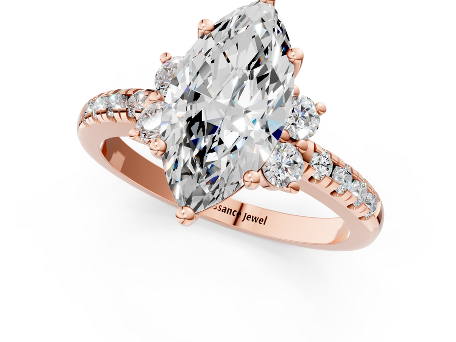Rose gold Marquise Diamond Three-Stone Pave Band with Four-Prong Setting