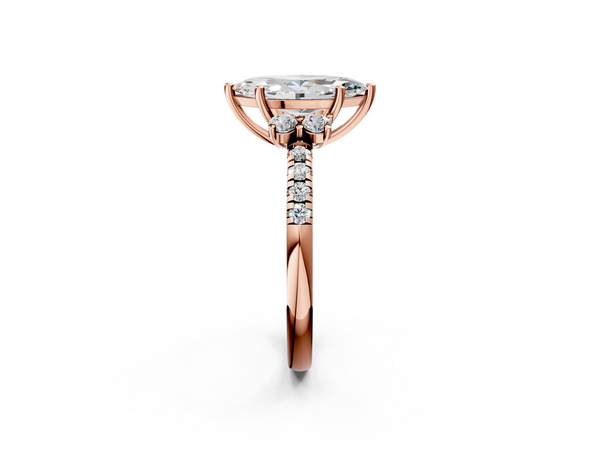 Rose gold Marquise Diamond Three-Stone Pave Band with Four-Prong Setting