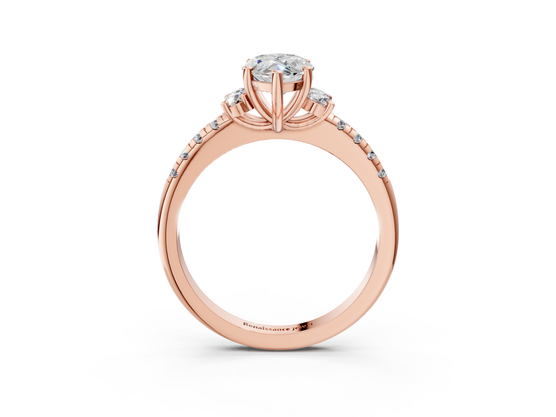 Rose gold Marquise Diamond Three-Stone Pave Band with Four-Prong Setting_35