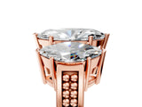 Rose gold Marquise Diamond Three-Stone Ring with Prong Setting and Textured Band_11