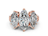 Rose gold Marquise Diamond Three-Stone Ring with Prong Setting and Textured Band_6
