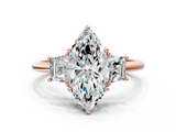 Rose gold Marquise Diamond Three-Stone Ring with Trapezoid Side Stones and Prong Setting_23
