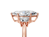 Rose gold Marquise Diamond Three-Stone Ring with Trapezoid Side Stones and Prong Setting_28