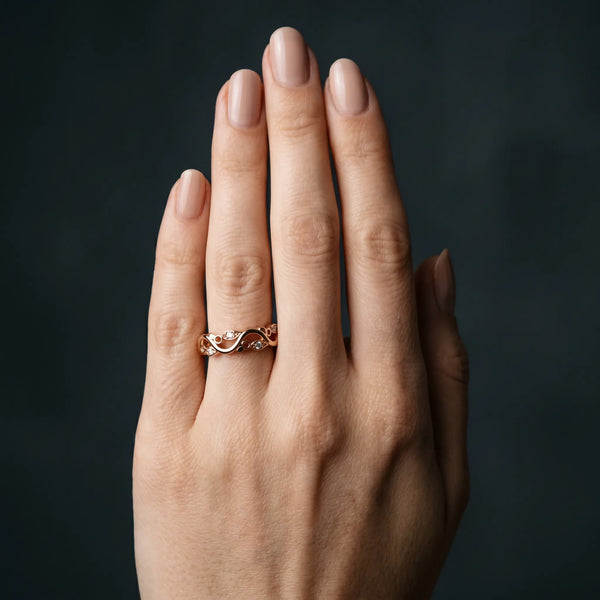 Rose gold Marquise Diamond Vine Eternity Band with Bezel Setting