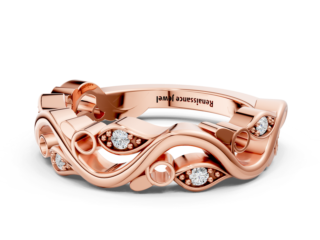 Rose gold Marquise Diamond Vine Eternity Band with Bezel Setting_6
