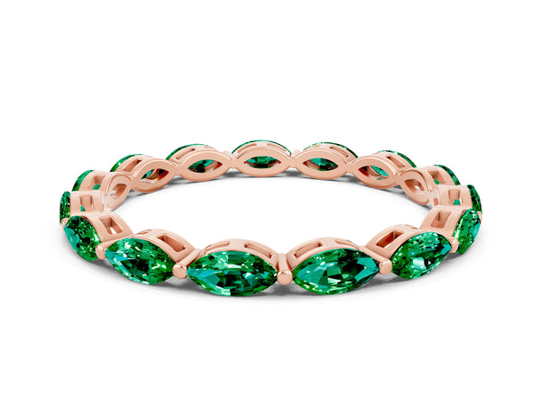 Rose Gold Marquise Lab-Grown Emerald Shared Prong Full Eternity Wedding Band