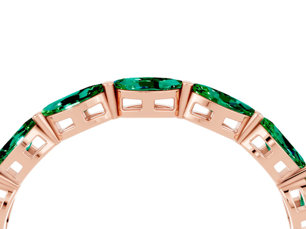 Rose Gold Marquise Lab-Grown Emerald Shared Prong Full Eternity Wedding Band