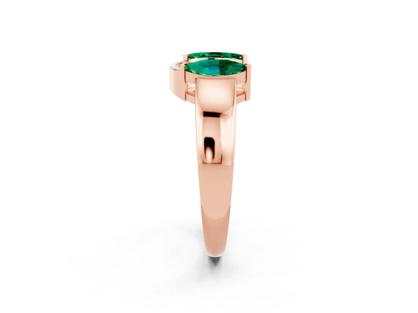 Rose Gold Marquise Lab-Grown Emerald Open Curved Wedding Band with Rim and Tip Holders