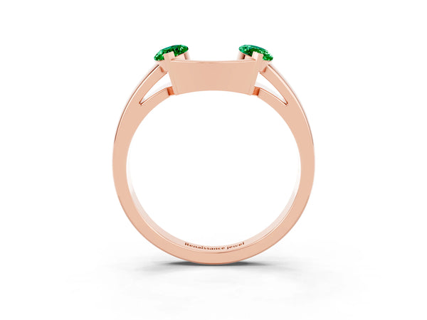 Rose Gold Marquise Lab-Grown Emerald Open Curved Wedding Band with Rim and Tip Holders