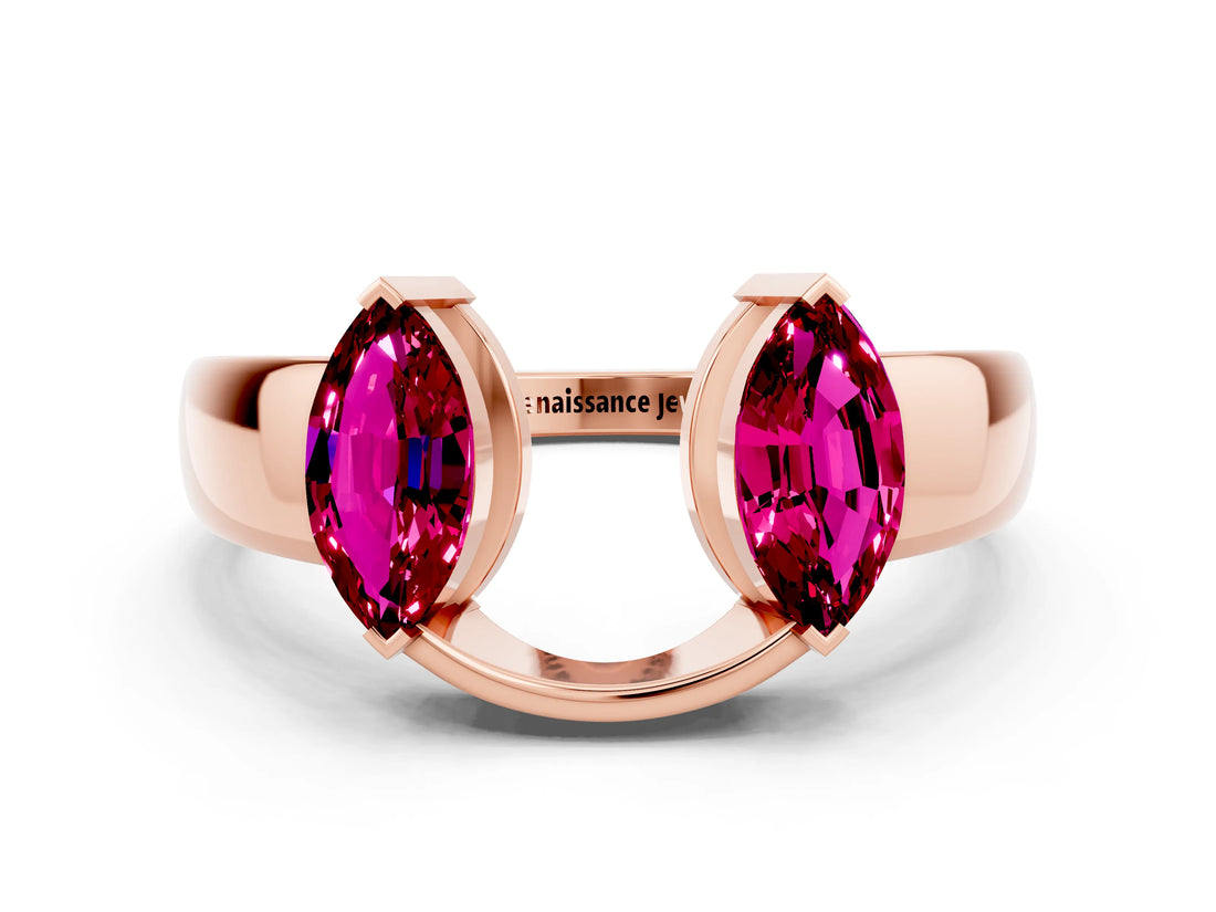 Rose gold Marquise Garnet Open Band Ring with Tension Setting_6