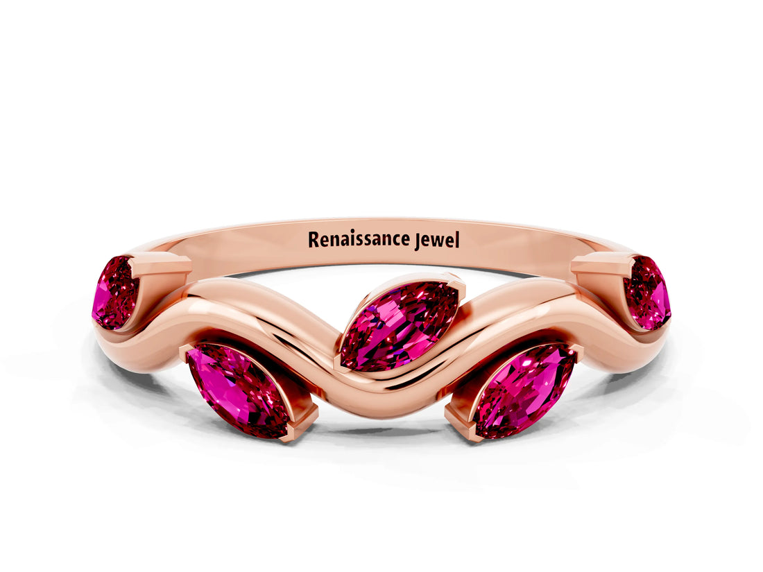 Rose gold Marquise Garnet Twisted Band with Prong Setting_6