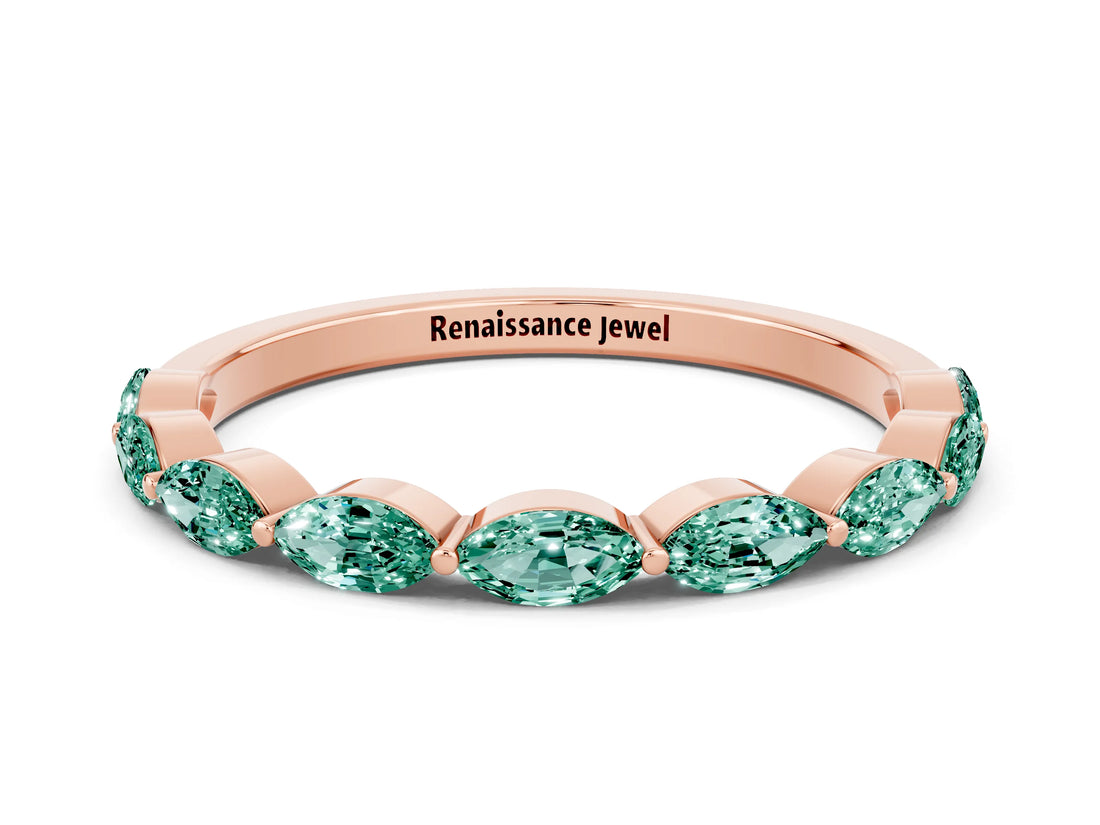 Rose gold Marquise Green Sapphire Prong Set Half-Eternity Band_6