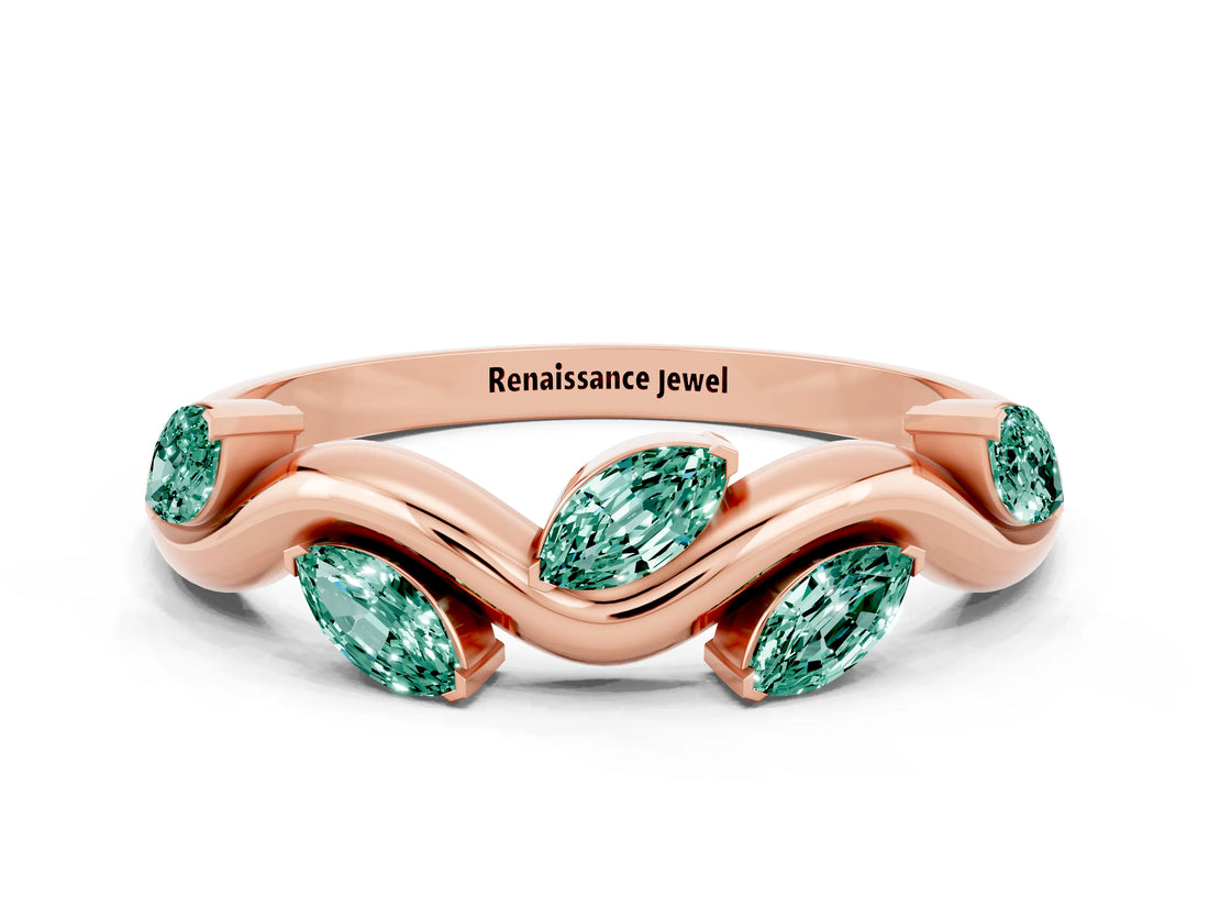 Rose gold Marquise Green Sapphire Twisted Band with Prong Setting_6