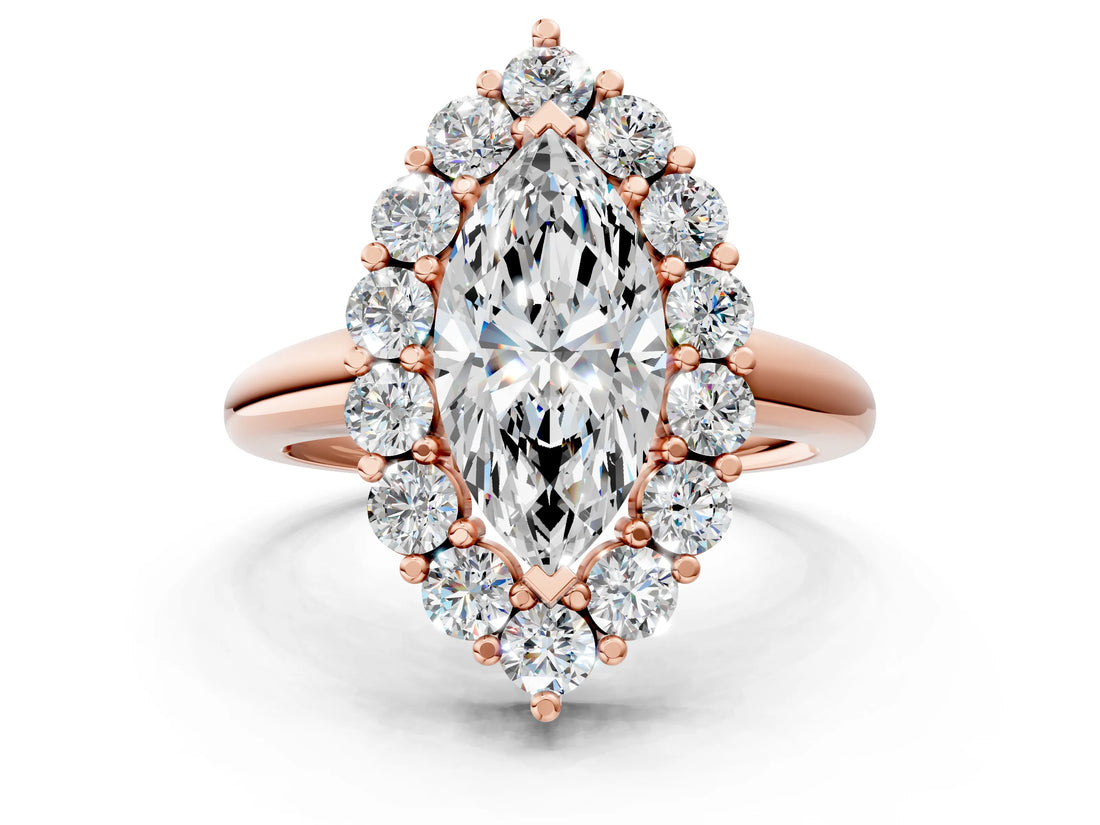 Rose gold Marquise Halo Cluster Diamond Engagement Ring with Prong Setting and Polished Band_20