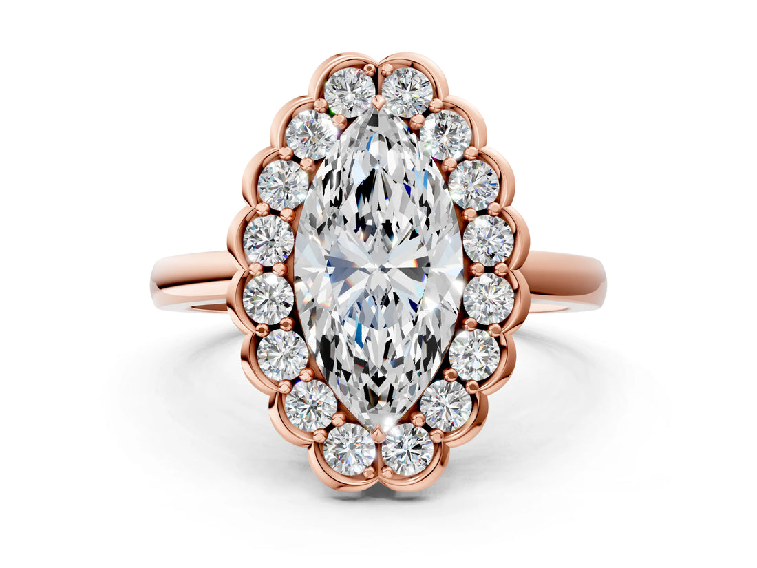 Rose gold Marquise Halo Cluster Diamond Engagement Ring with Solitaire Band and Prong Setting_48