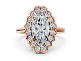 Rose gold Marquise Halo Cluster Diamond Engagement Ring with Solitaire Band and Prong Setting_48
