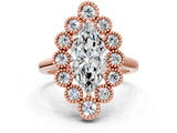 Rose gold Marquise Halo Diamond Cluster Engagement Ring with Milgrain Bezel Setting and Solitaire Band_27