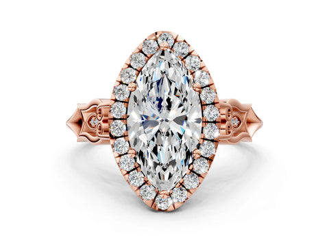 Rose gold Marquise Halo Diamond Engagement Ring with Filigree Band and Four-Prong Setting_21