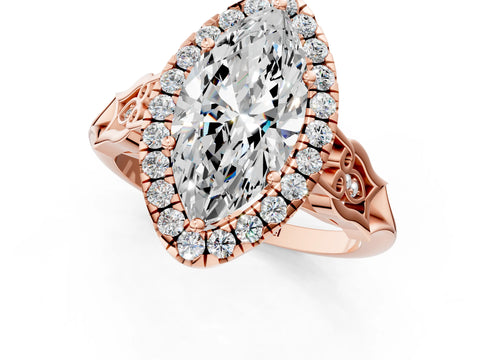 Rose gold Marquise Halo Diamond Engagement Ring with Filigree Band and Four-Prong Setting_22