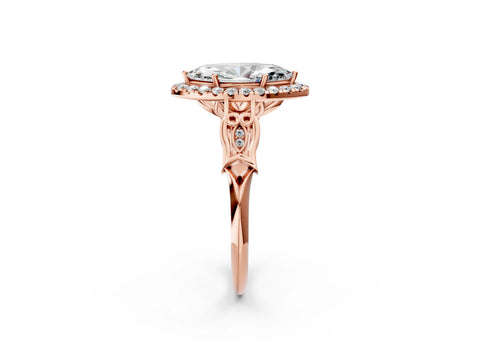 Rose gold Marquise Halo Diamond Engagement Ring with Filigree Band and Four-Prong Setting_23